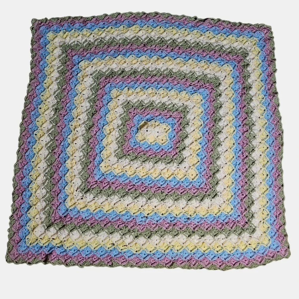Afghan Handmade Crochet Square Pattern Multicolor Throw Blanket 47